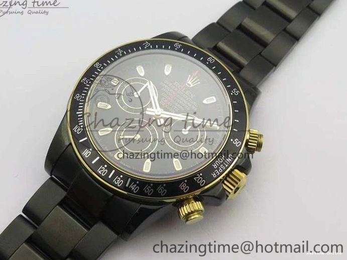 0415 Modern Daytona Kravitz YG DLC BP Maker Best Edition Black Dial On DLC Bracelet A4130 (Free Leather Strap) 3572